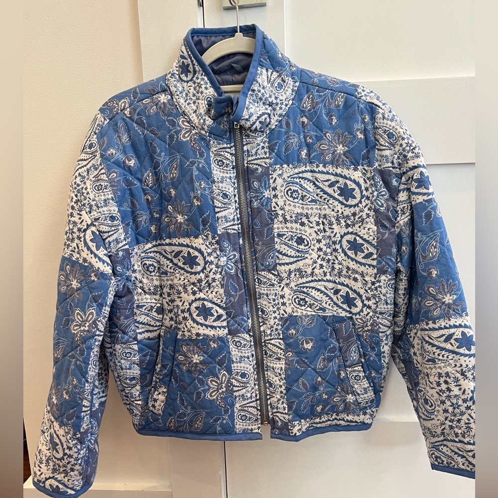 Avec Les Filles patchwork paisley blue puffer jacket